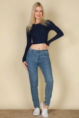 Long Sleeve Round Neck Basic Crop Top - Fit Me For 20