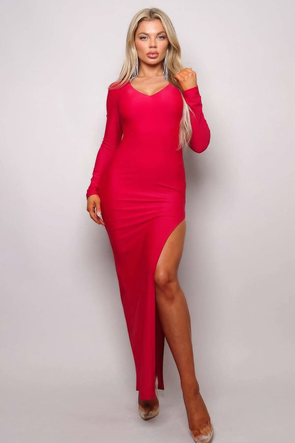 Long Sleeve V Neck Open Back Maxi Dress - Fit Me For 20