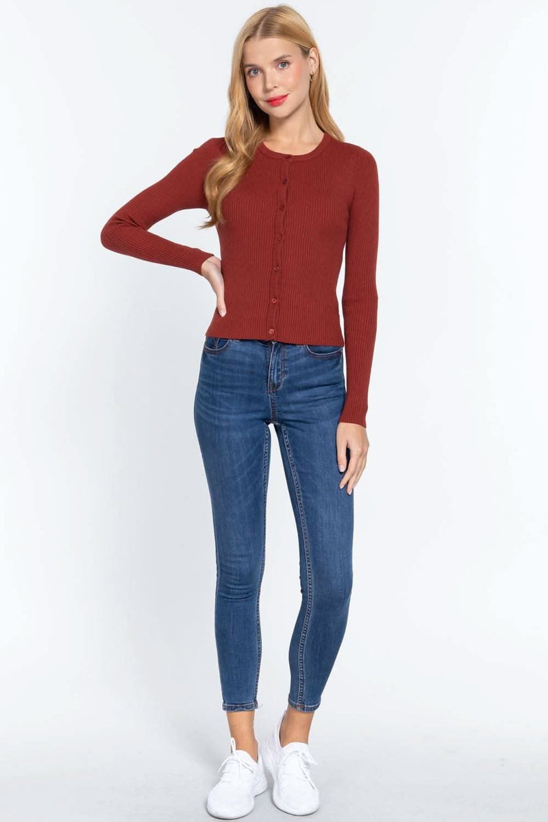 Long Slv Crew Neck Basic Cardigan - Fit Me For 20