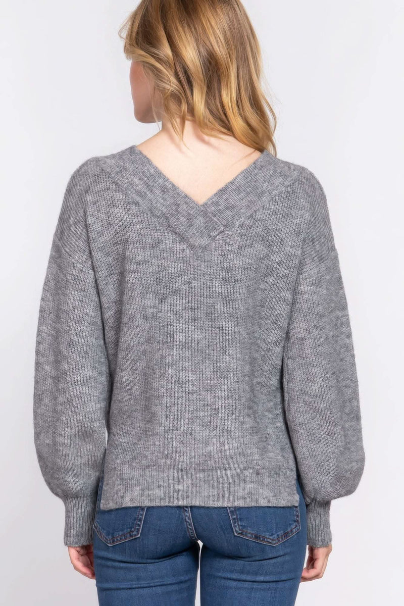 Long Slv Double V-neck Sweater - Fit Me For 20