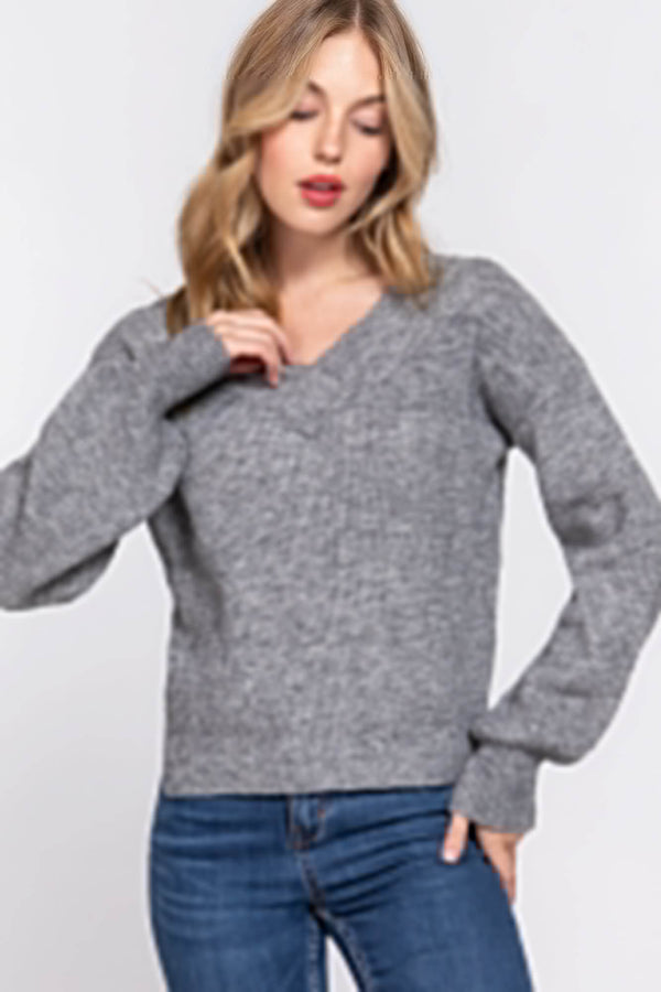 Long Slv Double V-neck Sweater - Fit Me For 20