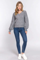 Long Slv Double V-neck Sweater - Fit Me For 20