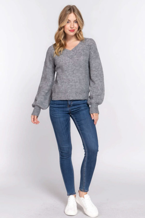 Long Slv Double V-neck Sweater - Fit Me For 20