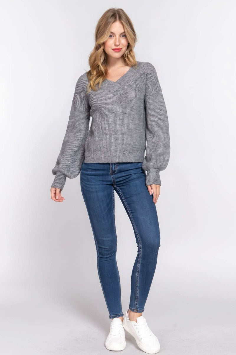Long Slv Double V-neck Sweater - Fit Me For 20