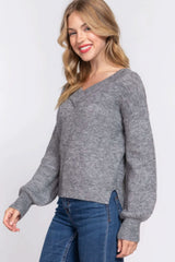 Long Slv Double V-neck Sweater - Fit Me For 20