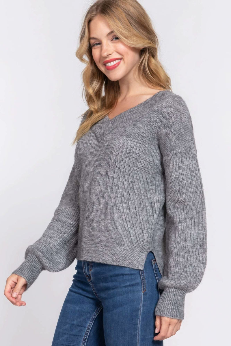 Long Slv Double V-neck Sweater - Fit Me For 20