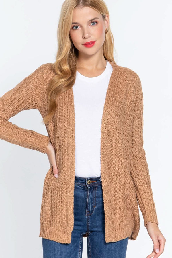 Long Slv Open Front Sweater Cardigan - Fit Me For 20