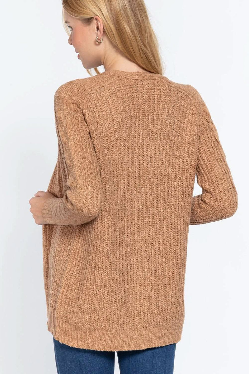 Long Slv Open Front Sweater Cardigan - Fit Me For 20