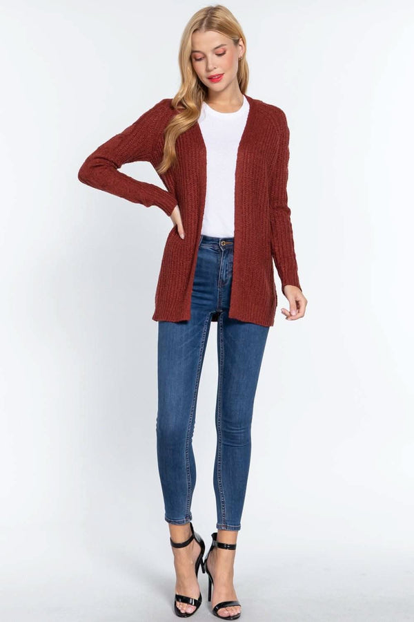 Long Slv Open Front Sweater Cardigan - Fit Me For 20