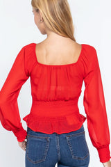 Long Slv Smocked Chiffon Top - Fit Me For 20
