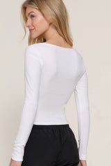 Long slv sweetheart neck seam detail knit top - Fit Me For 20