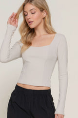 Long slv sweetheart neck seam detail knit top - Fit Me For 20
