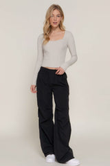 Long slv sweetheart neck seam detail knit top - Fit Me For 20