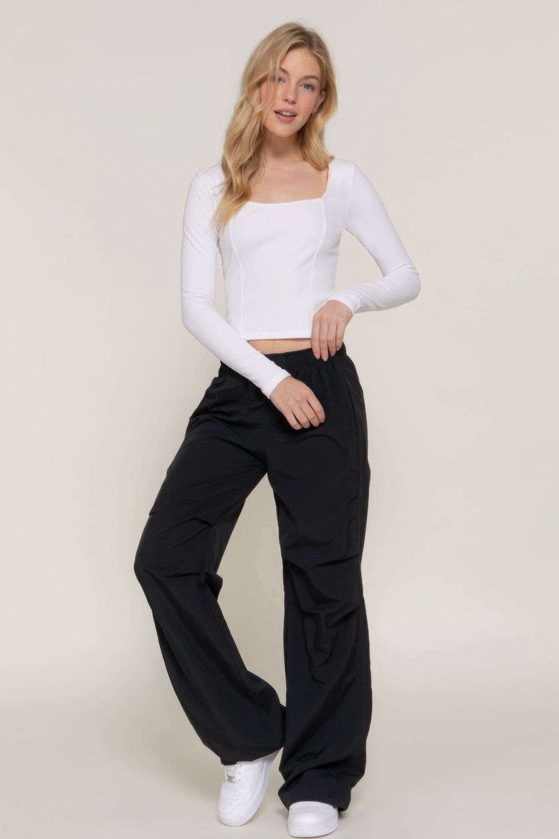 Long slv sweetheart neck seam detail knit top - Fit Me For 20