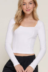 Long slv sweetheart neck seam detail knit top - Fit Me For 20