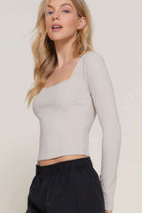 Long slv sweetheart neck seam detail knit top - Fit Me For 20
