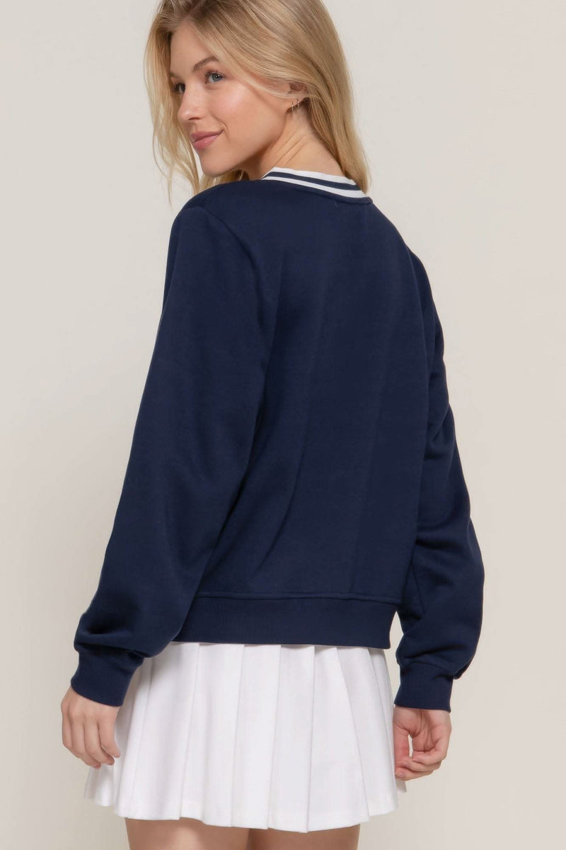 Long slv v-neck embroidered sweatshirt - Fit Me For 20