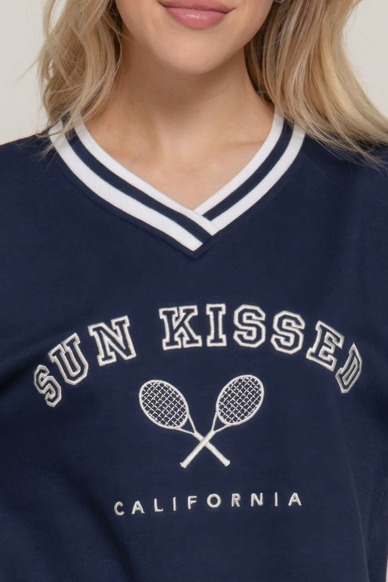 Long slv v-neck embroidered sweatshirt - Fit Me For 20