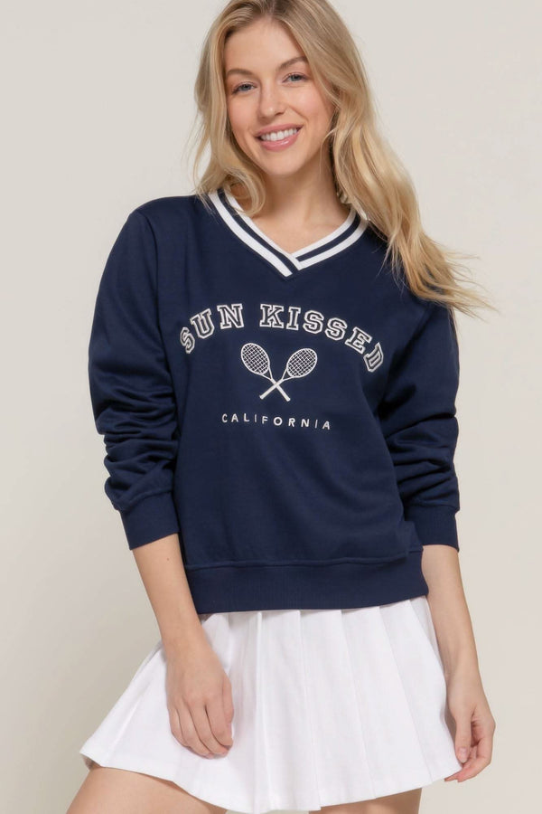 Long slv v-neck embroidered sweatshirt - Fit Me For 20