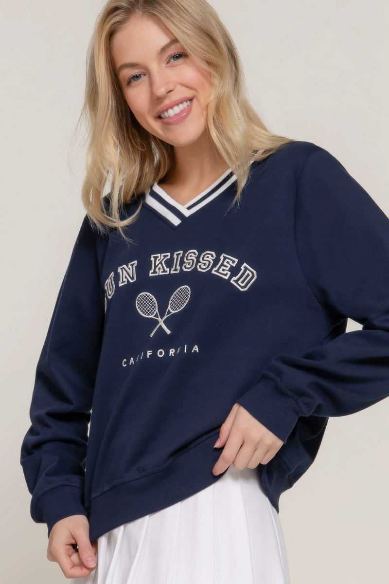 Long slv v-neck embroidered sweatshirt - Fit Me For 20