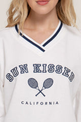 Long slv v-neck embroidered sweatshirt - Fit Me For 20