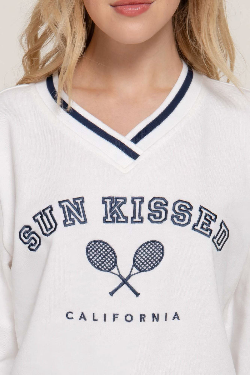 Long slv v-neck embroidered sweatshirt - Fit Me For 20
