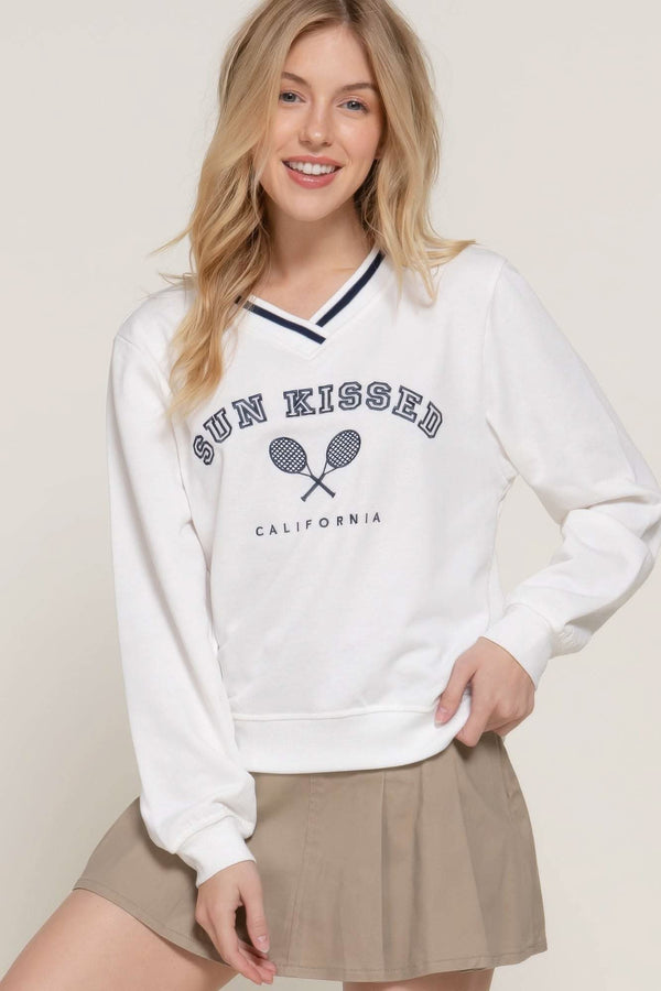 Long slv v-neck embroidered sweatshirt - Fit Me For 20
