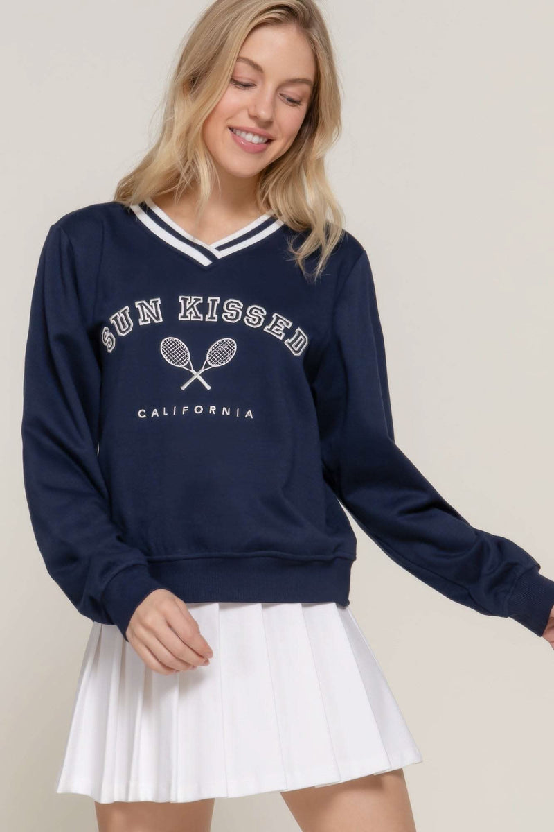 Long slv v-neck embroidered sweatshirt - Fit Me For 20