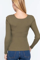 Long Slv V-neck Knotted Sweater - Fit Me For 20