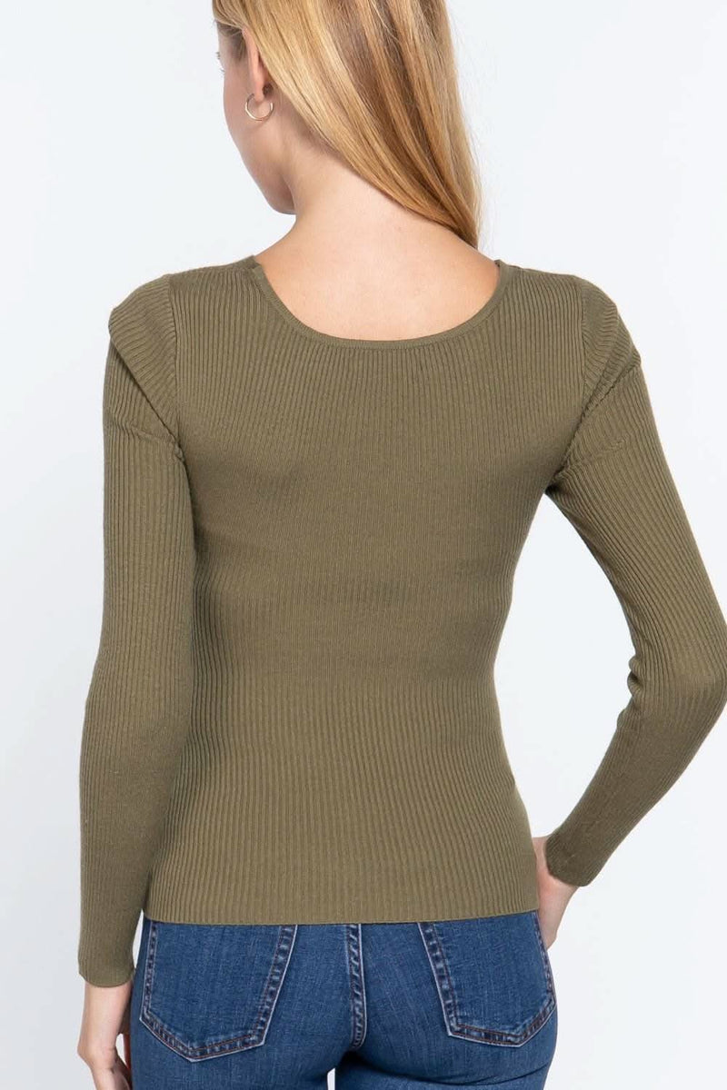 Long Slv V-neck Knotted Sweater - Fit Me For 20
