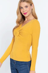 Long Slv V-neck Knotted Sweater - Fit Me For 20