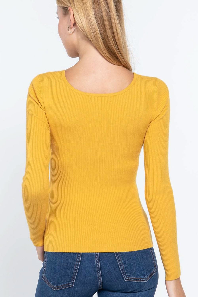 Long Slv V-neck Knotted Sweater - Fit Me For 20