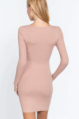 Long Slv V-neck Mini Rib Dress - Fit Me For 20