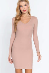 Long Slv V-neck Mini Rib Dress - Fit Me For 20