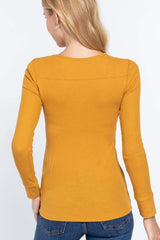 Long Slv V-neck Placket Thermal Top - Fit Me For 20