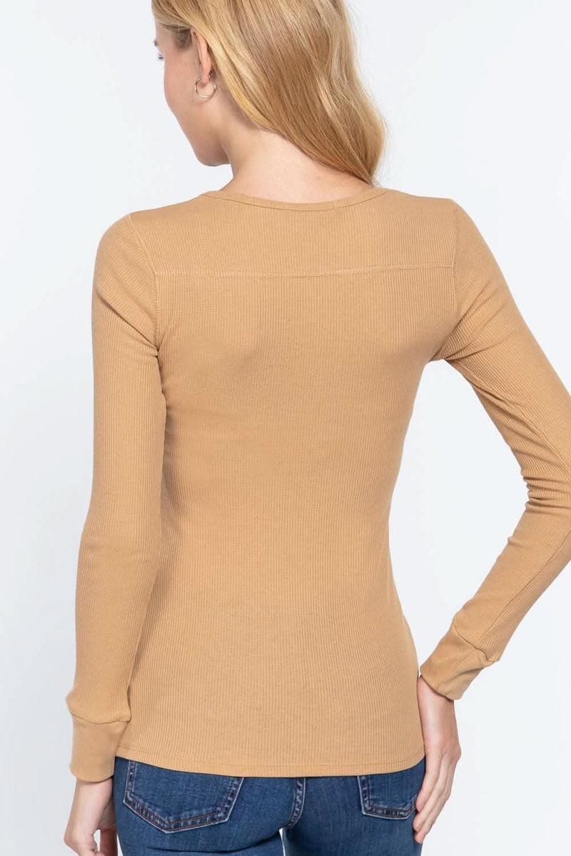 Long Slv V-neck Placket Thermal Top - Fit Me For 20