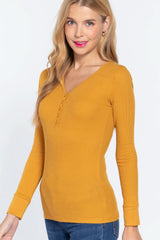 Long Slv V-neck Placket Thermal Top - Fit Me For 20