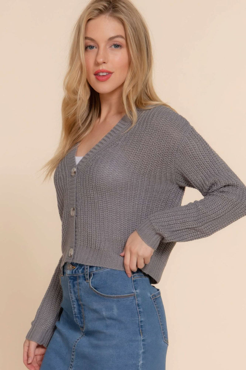 Long slv v-neck sweater cardigan - Fit Me For 20