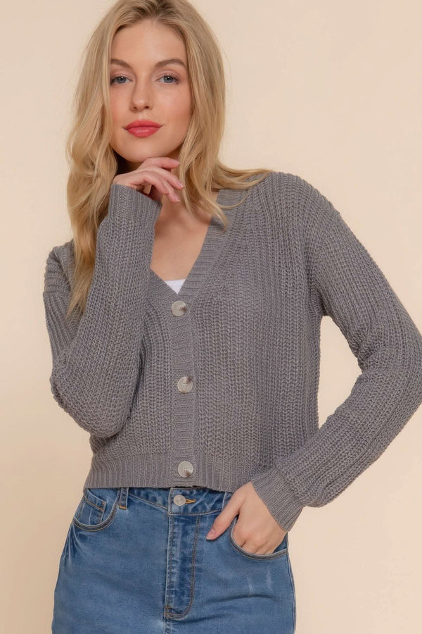 Long slv v-neck sweater cardigan - Fit Me For 20