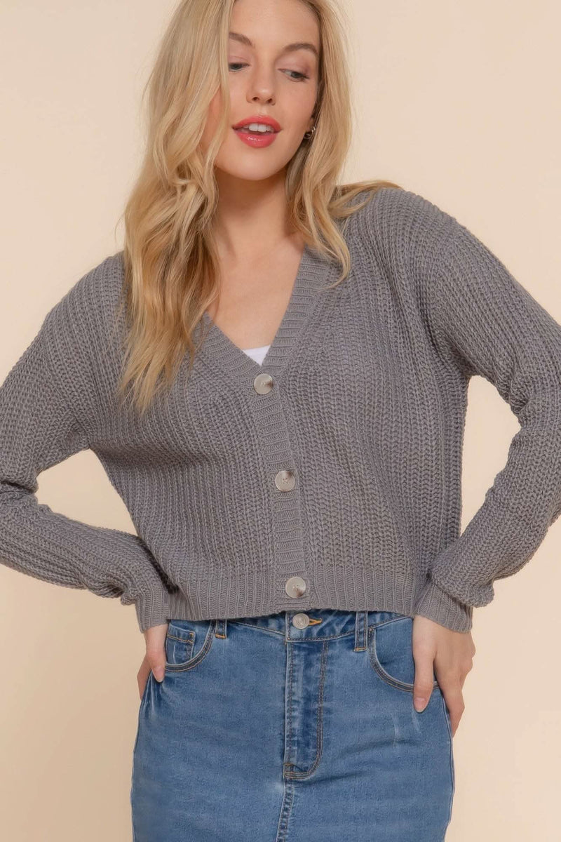Long slv v-neck sweater cardigan - Fit Me For 20
