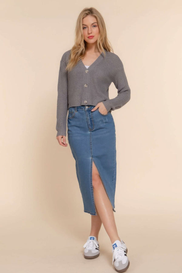 Long slv v-neck sweater cardigan - Fit Me For 20