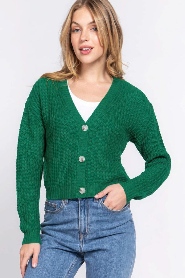 Long slv v-neck sweater cardigan - Fit Me For 20