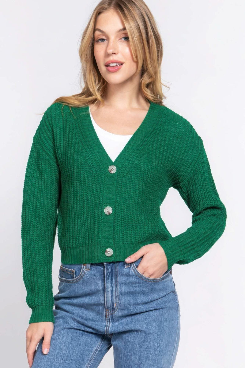 Long slv v-neck sweater cardigan - Fit Me For 20