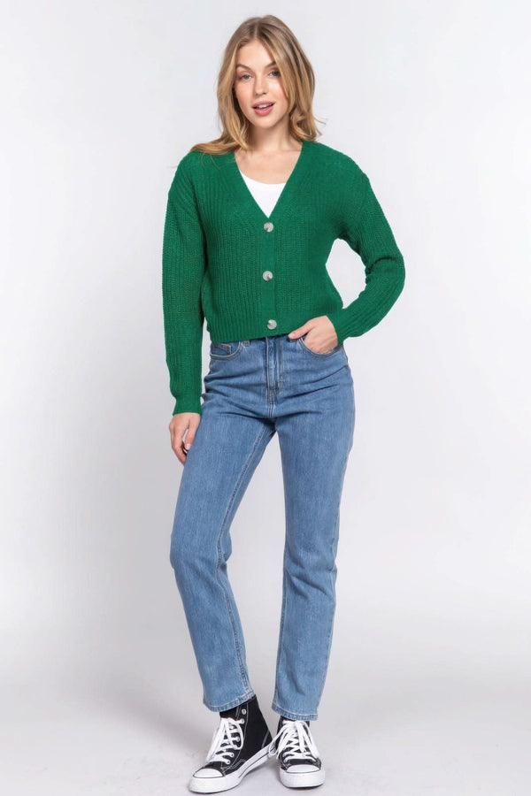 Long slv v-neck sweater cardigan - Fit Me For 20