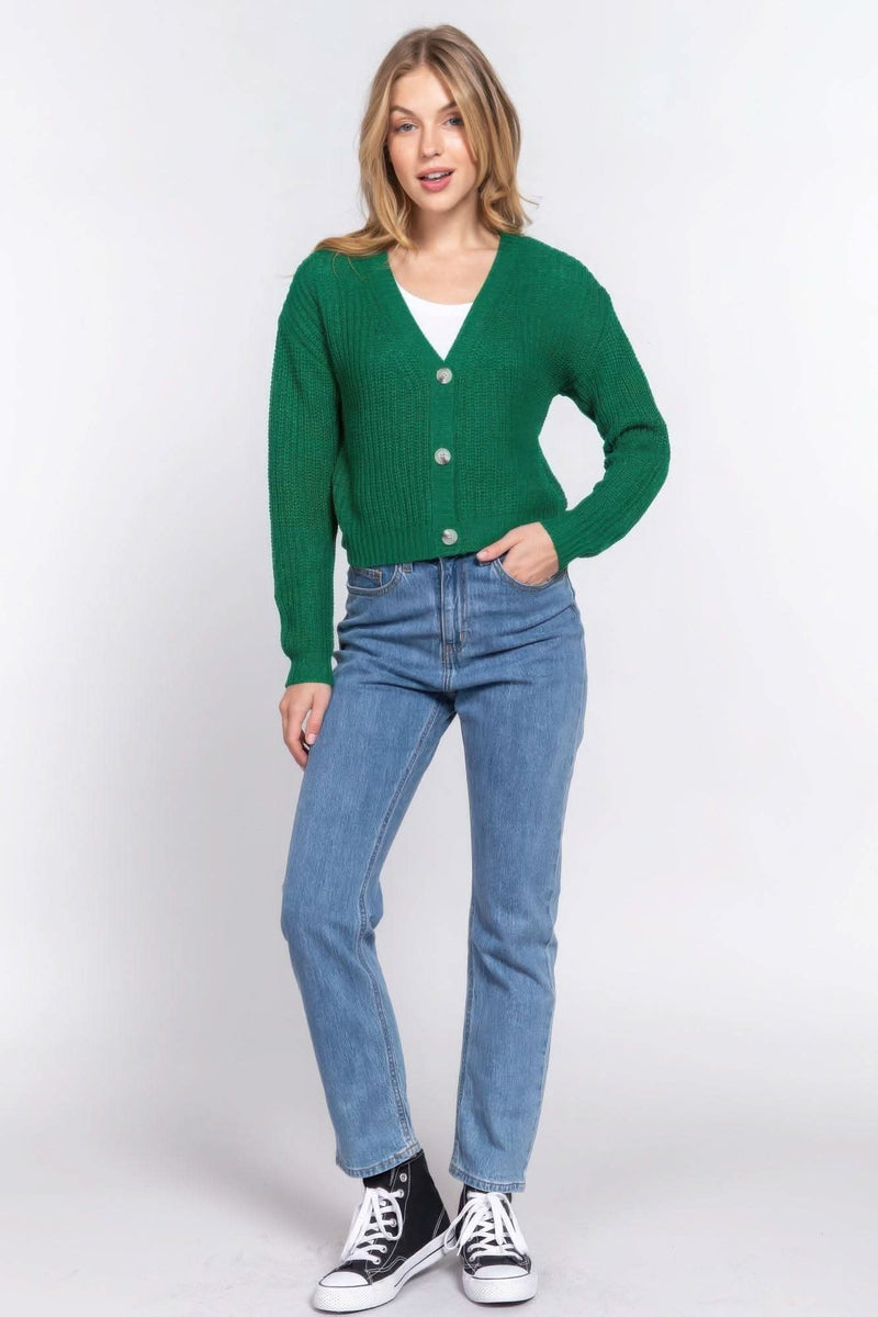 Long slv v-neck sweater cardigan - Fit Me For 20