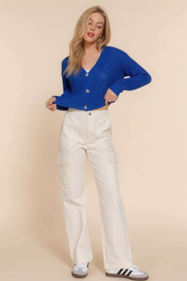 Long slv v-neck sweater cardigan - Fit Me For 20