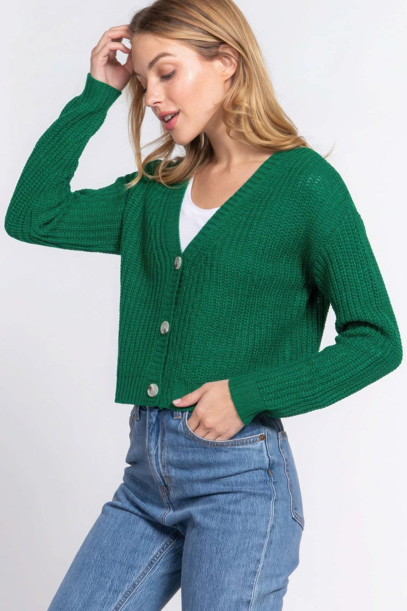 Long slv v-neck sweater cardigan - Fit Me For 20