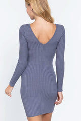 Long Slv V-neck Sweater Mini Dress - Fit Me For 20