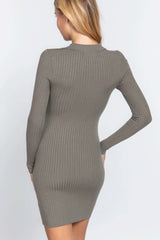 Long Slv V-neck Sweater Rib Mini Dress - Fit Me For 20