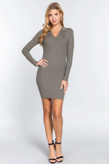 Long Slv V-neck Sweater Rib Mini Dress - Fit Me For 20
